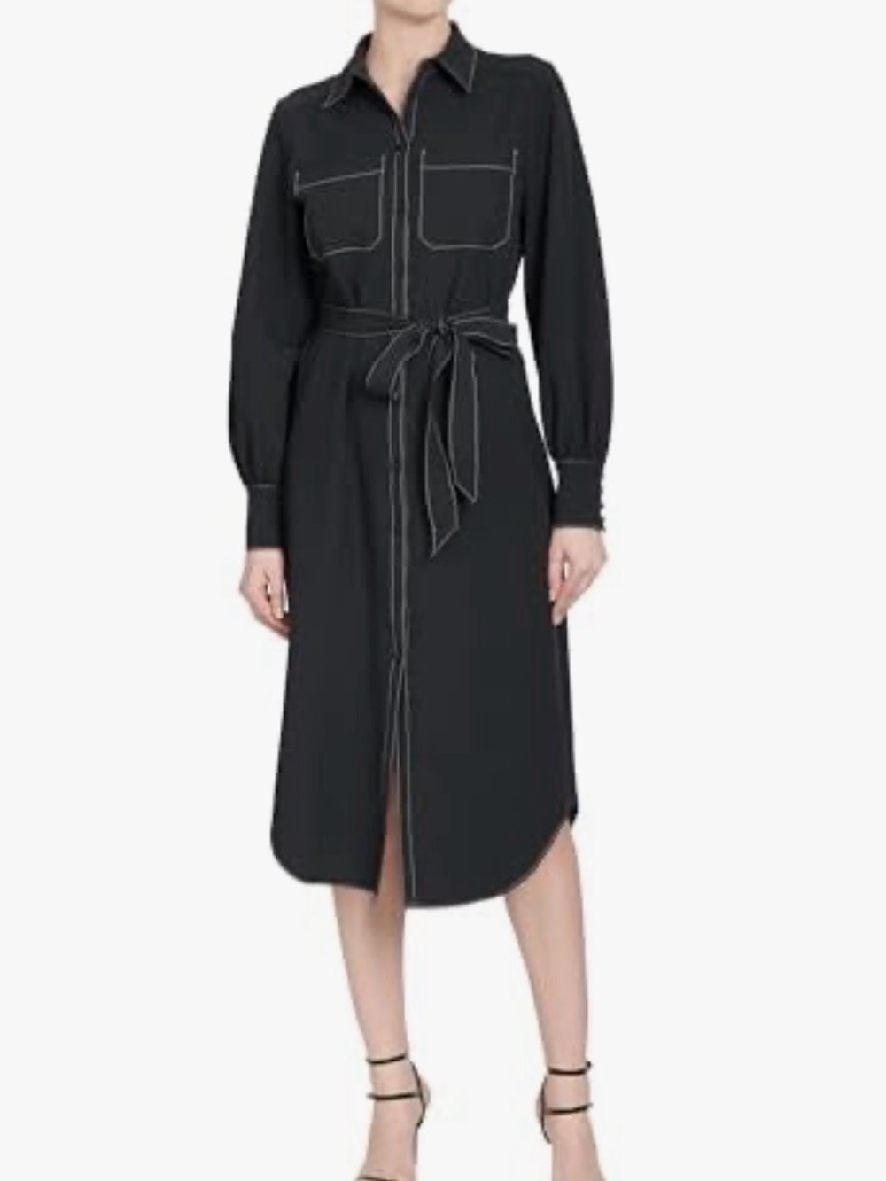 Kandice Long Sleeve Belted Midi Shirtdress size 2 “belt missing “